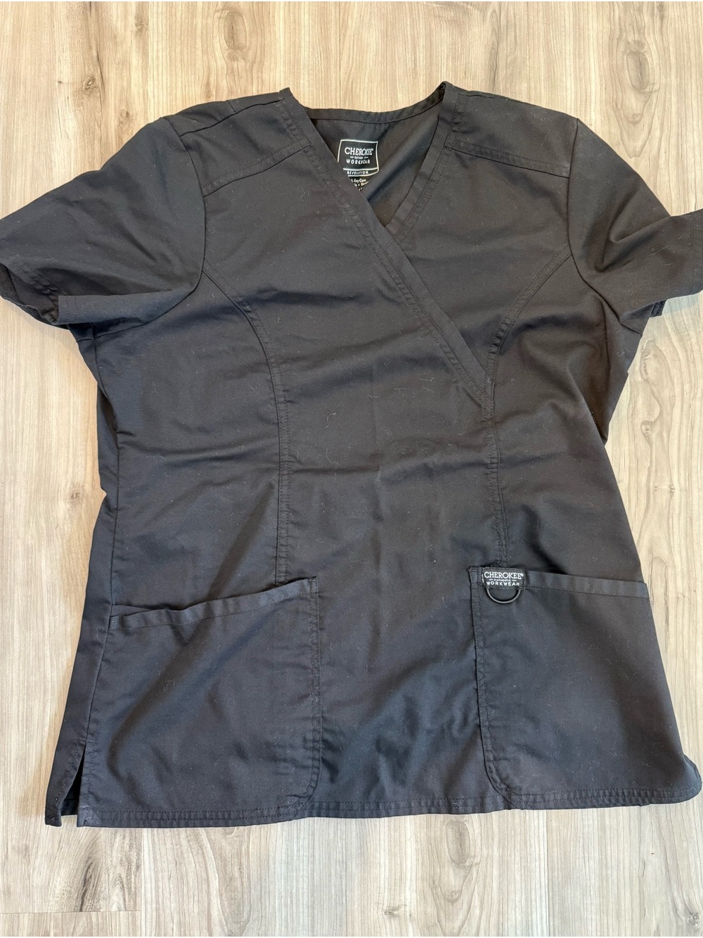 Cherokee Black Wrap-Style Scrub Top